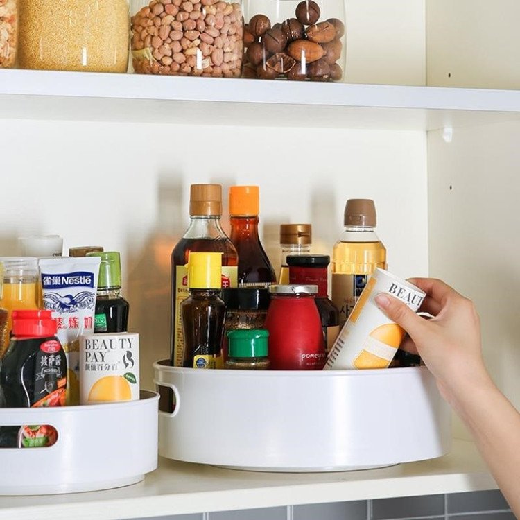 Factory Wholesale 360 Rotating Turntable Kitchen Cabinet Plastic Food Storage Container Condiments Spice Jar Organizer