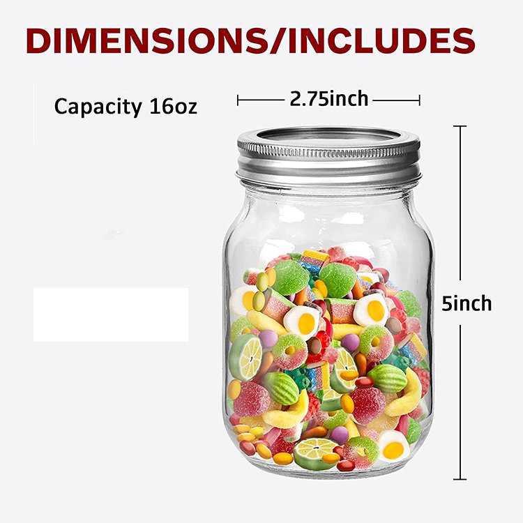 150ml 500ml 1000ml Round Glass Empty Mason Jar food Storage Jars with Silver Metal Lid For Canning Food