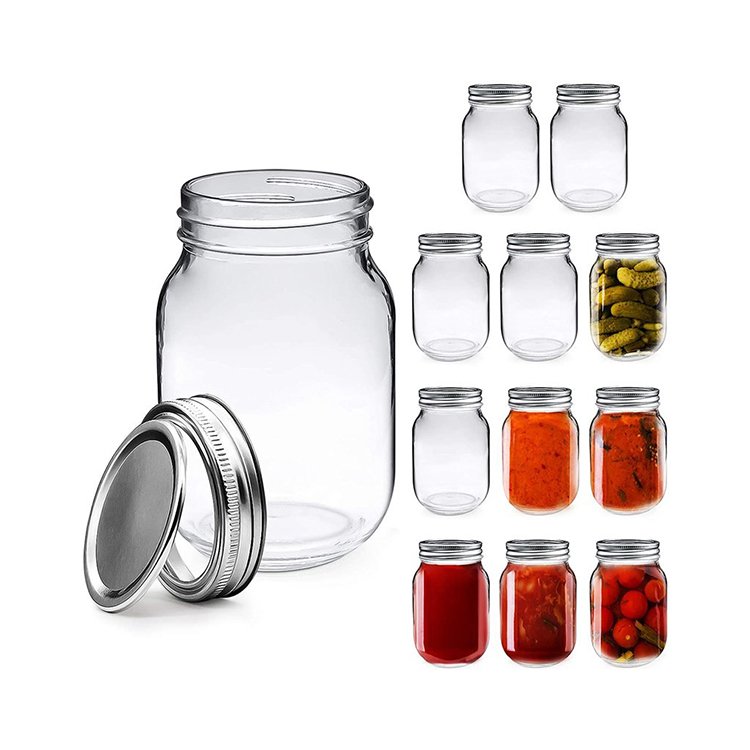 150ml 500ml 1000ml Round Glass Empty Mason Jar food Storage Jars with Silver Metal Lid For Canning Food