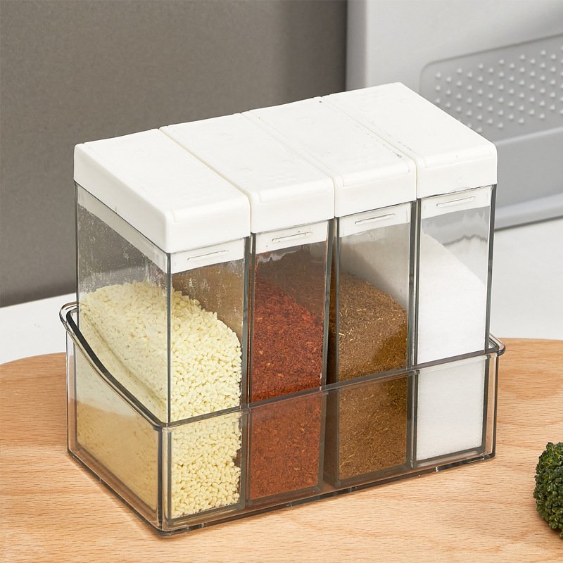 Transparent Storage Containers 4 Pieces Spice Shaker Jars Plastic Seasoning Shaker Box Set with Lid