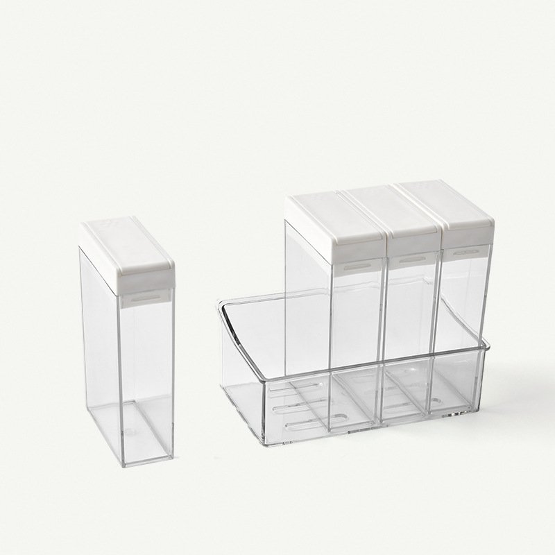 Transparent Storage Containers 4 Pieces Spice Shaker Jars Plastic Seasoning Shaker Box Set with Lid