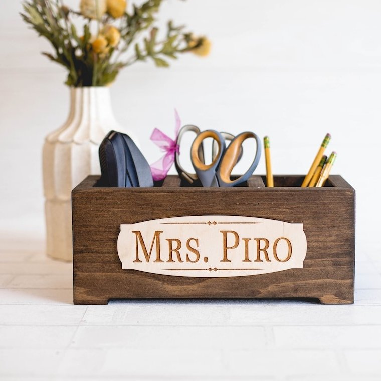 Multi-Functional Pen Wooden Desktop Organizer 3 Compartment Rustic Office Desk Tabletop Organizer Pen Holder Box