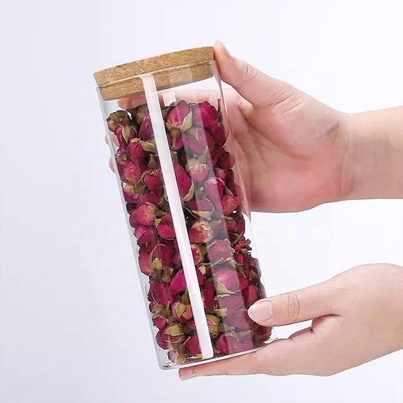 Hot Selling Kitchen Airtight Glass Canisters Food Storage Jar with Cork Lid High Borosilicate Glass Spice Jar with Cork Lid