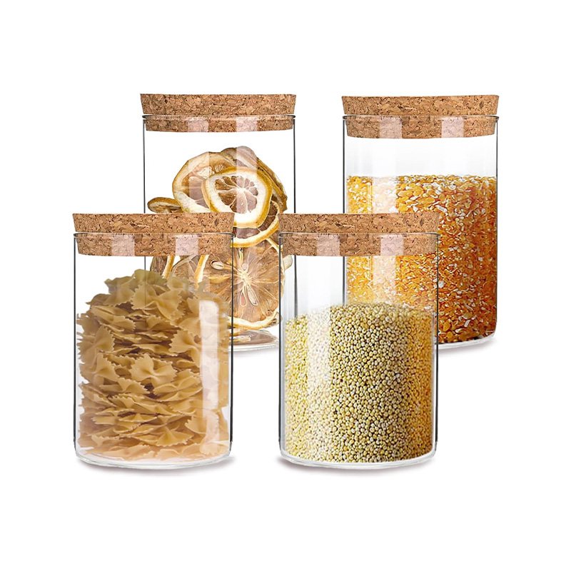 Hot Selling Kitchen Airtight Glass Canisters Food Storage Jar with Cork Lid High Borosilicate Glass Spice Jar with Cork Lid