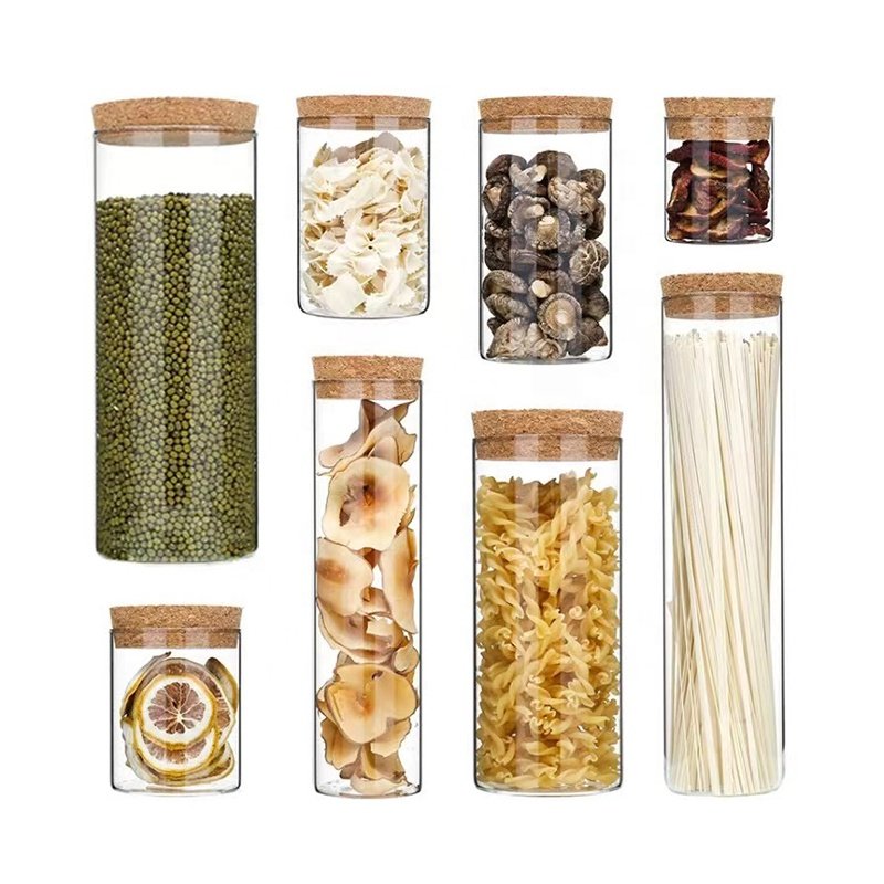 Hot Selling Kitchen Airtight Glass Canisters Food Storage Jar with Cork Lid High Borosilicate Glass Spice Jar with Cork Lid