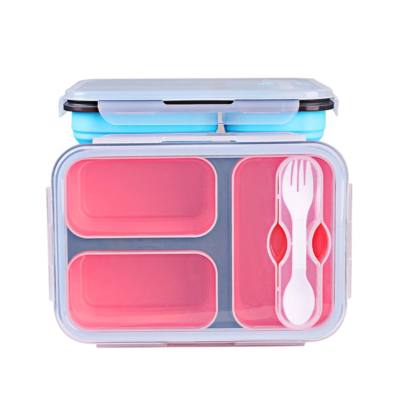 2023 New Collapsible 3 Compartment Food Container Microwave Safe Silicone Food Storage Container Lunch Box