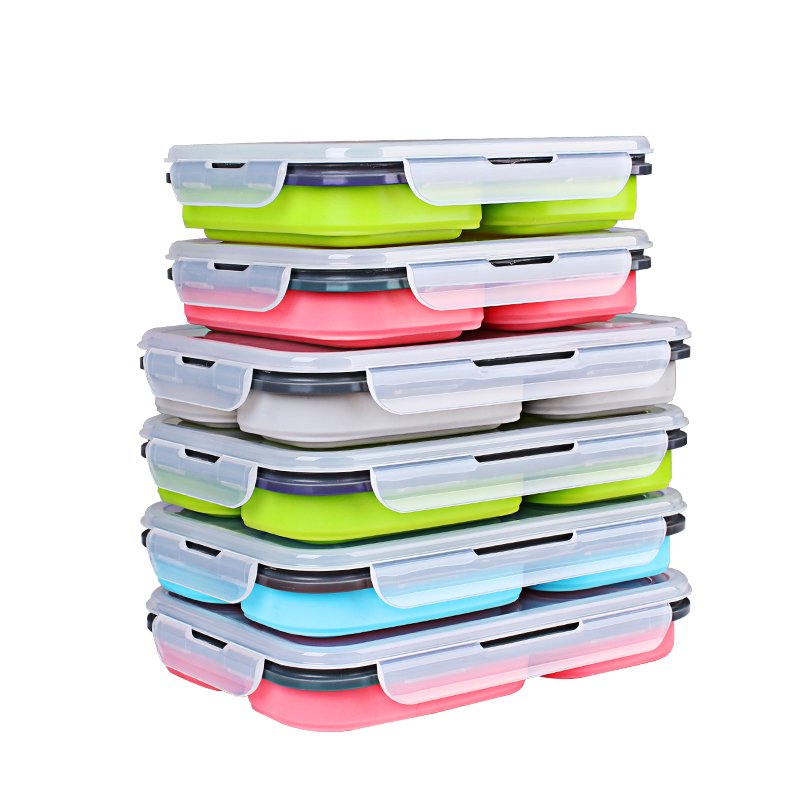 2023 New Collapsible 3 Compartment Food Container Microwave Safe Silicone Food Storage Container Lunch Box