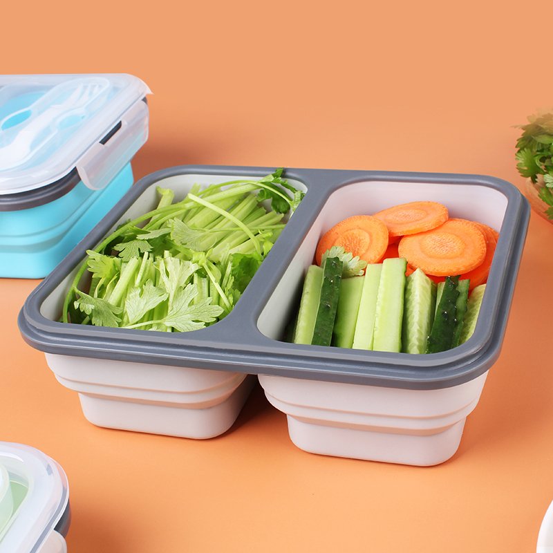 2023 New Collapsible 3 Compartment Food Container Microwave Safe Silicone Food Storage Container Lunch Box