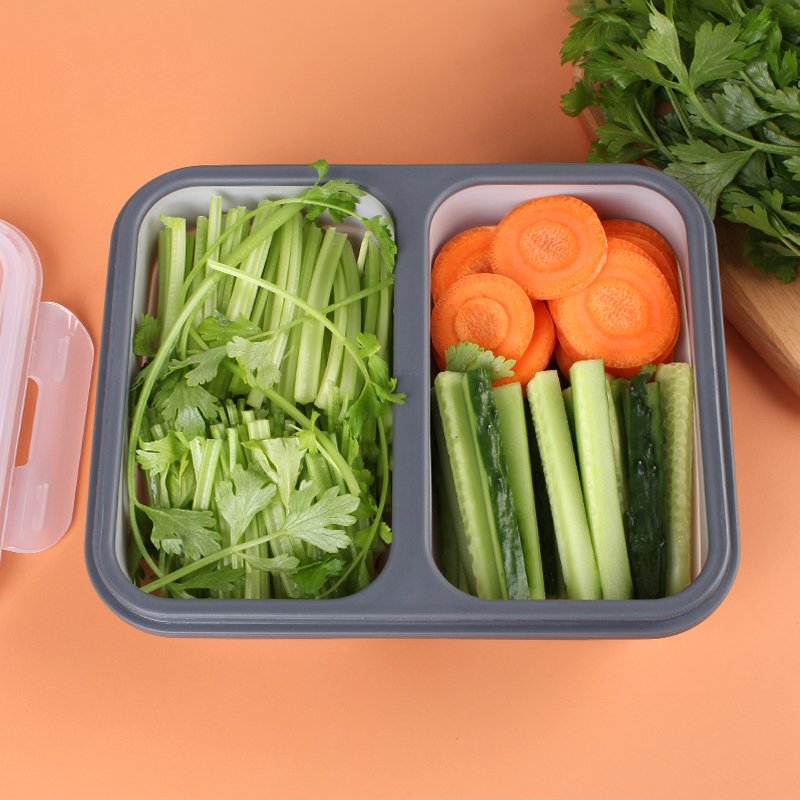 2023 New Collapsible 3 Compartment Food Container Microwave Safe Silicone Food Storage Container Lunch Box