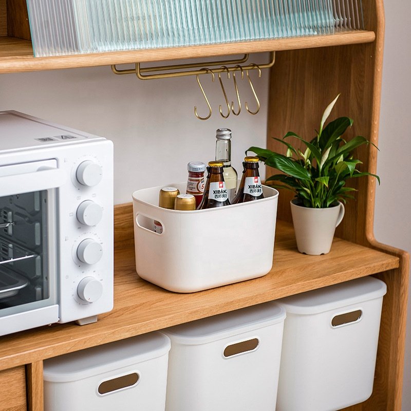 White home organizers built-in handle storage box plastic box for kitchen pantry shelf cabinet