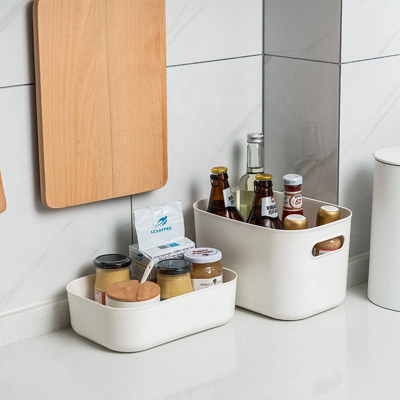 White home organizers built-in handle storage box plastic box for kitchen pantry shelf cabinet
