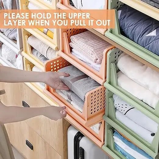 Plastic Stackable Storage Bins Pantry Foldable Bins Detachable Organizer Drawer Storage Box Collapsible Plastic Customized Logo