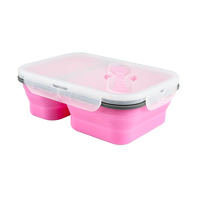 2 compartments Collapsible Folding Silicone Food Storage Container bento Lunch Box