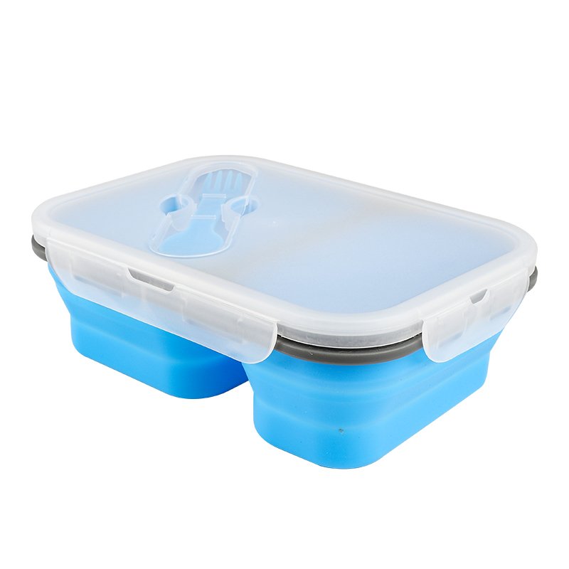 2 compartments Collapsible Folding Silicone Food Storage Container bento Lunch Box
