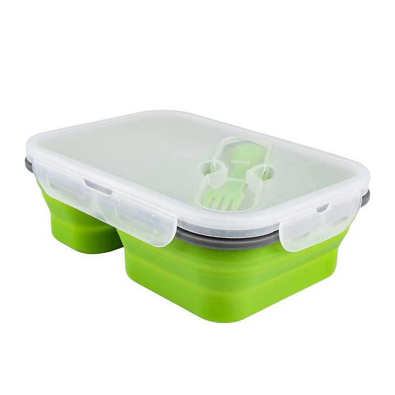 2 compartments Collapsible Folding Silicone Food Storage Container bento Lunch Box