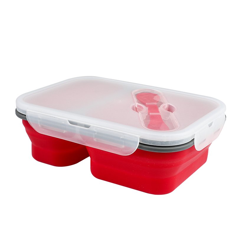 2 compartments Collapsible Folding Silicone Food Storage Container bento Lunch Box