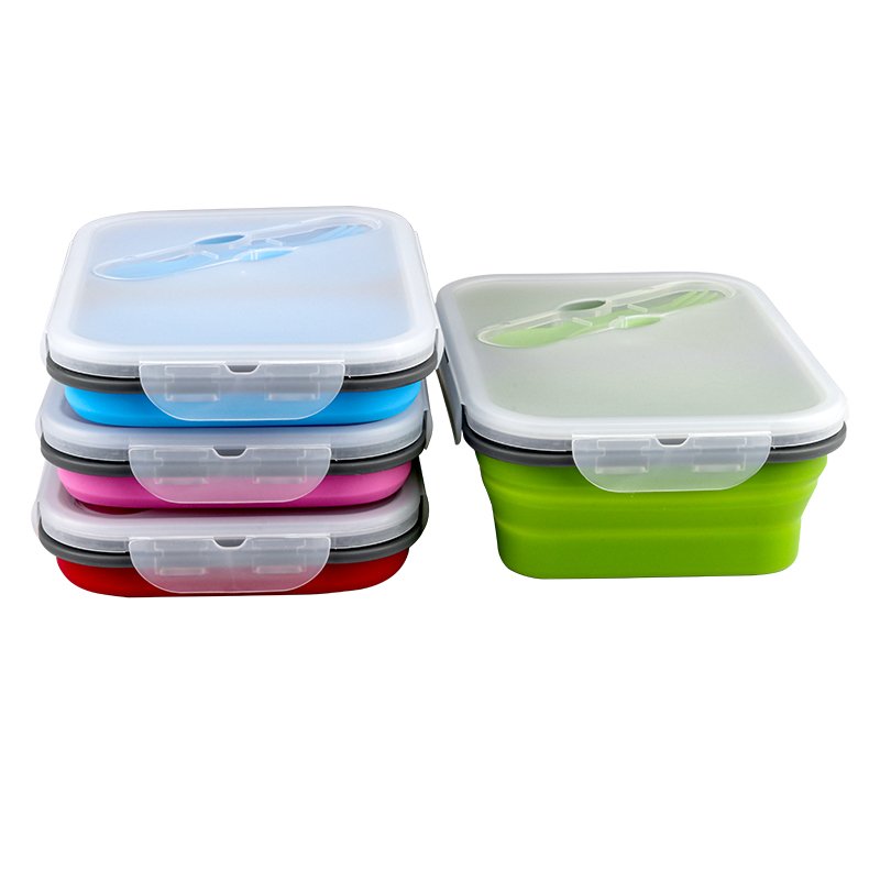 2 compartments Collapsible Folding Silicone Food Storage Container bento Lunch Box