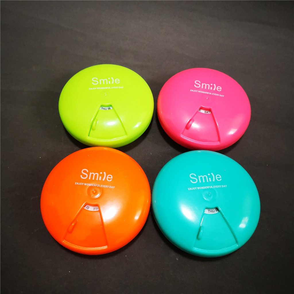 Plastic round pocket weekly 7 days slide pill storage case box