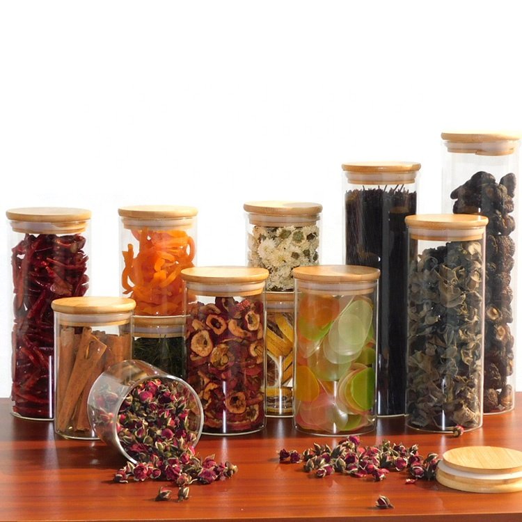 CHAPLIN Bamboo Wooden Lid Airtight Leakproof Kitchen Borosilicate Glass Jars For Food Storage With Bamboo Lids