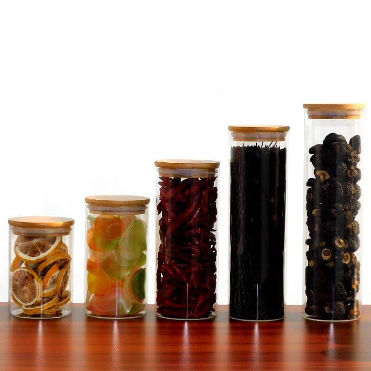 CHAPLIN Bamboo Wooden Lid Airtight Leakproof Kitchen Borosilicate Glass Jars For Food Storage With Bamboo Lids