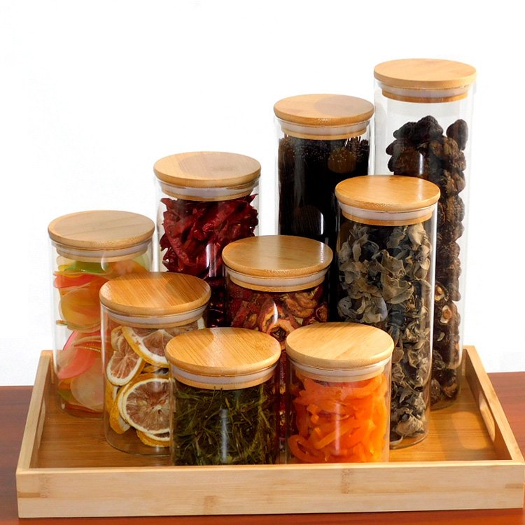 CHAPLIN Bamboo Wooden Lid Airtight Leakproof Kitchen Borosilicate Glass Jars For Food Storage With Bamboo Lids