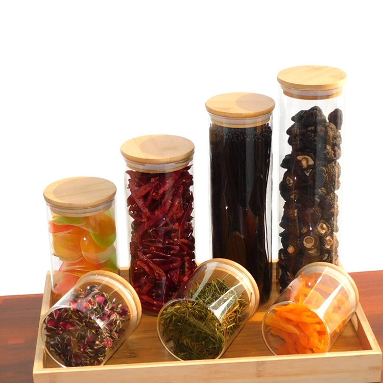 CHAPLIN Bamboo Wooden Lid Airtight Leakproof Kitchen Borosilicate Glass Jars For Food Storage With Bamboo Lids