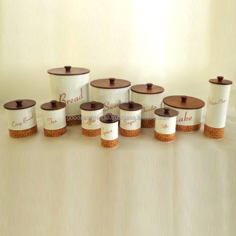 Kitchen Storage Canister Jar Box set with Wooden Lid bread Sweet Cake Pasta tea Coffee Sugar Spice Chocolate Box Canister jar