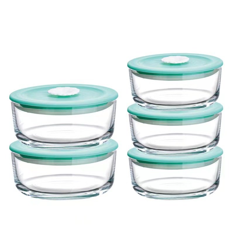 300ml 400ml Glassware Round Soda Lime Glass Container with Vented Lid Set Glass Containers for Food Storage