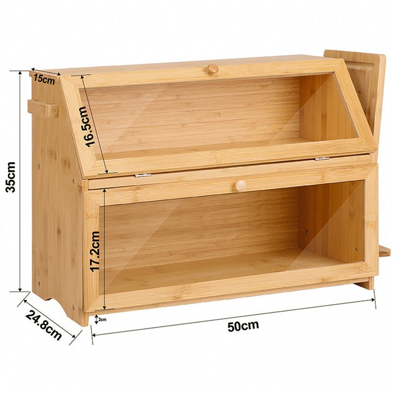 Bamboo Bread Box Bin Kitchen Food Storage Boxes Large Capacity Bread Keeper Roll