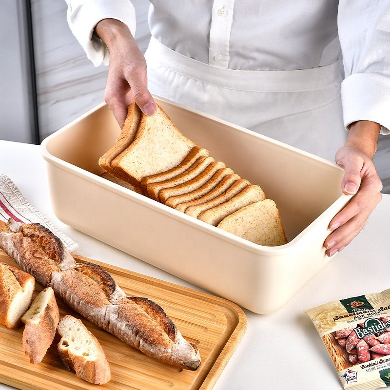 Wholesale Bread Box with Bamboo Lid Bread storage box plastic large toast storage box