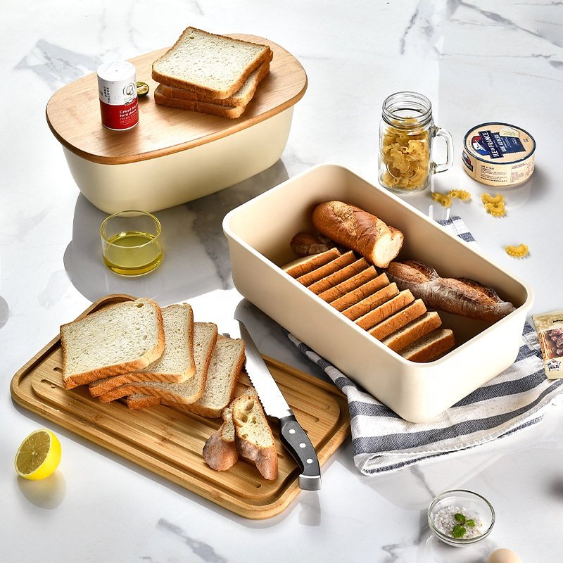 Wholesale Bread Box with Bamboo Lid Bread storage box plastic large toast storage box
