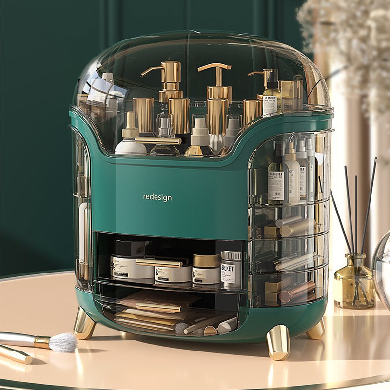 Dustproof Fashion Big Capacity Cosmetic Organizer Storage Box Modern Plastic Desktop Makeup Jewelry Skincare Organizer