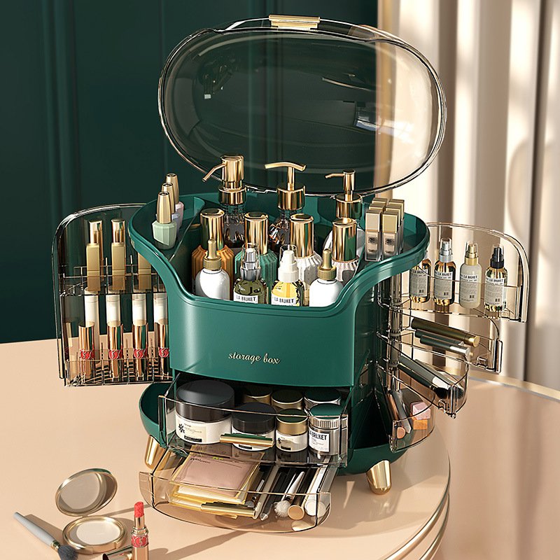 Dustproof Fashion Big Capacity Cosmetic Organizer Storage Box Modern Plastic Desktop Makeup Jewelry Skincare Organizer