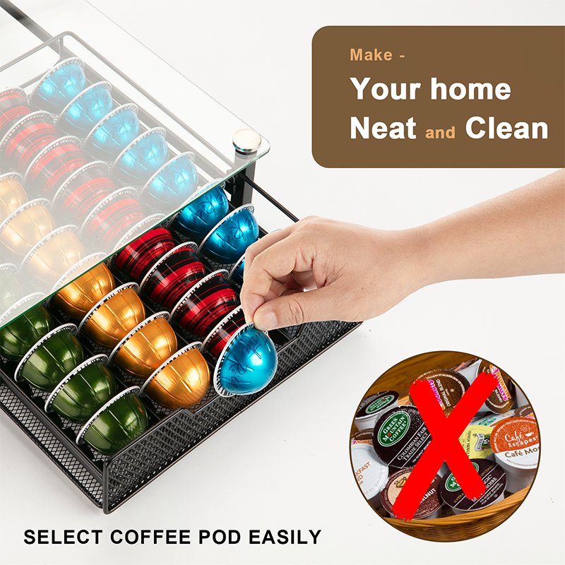 45 Pods Metal Nespresso Vertuo Capsules K Cup Coffee Capsule Holder Drawer Rack Display Stand