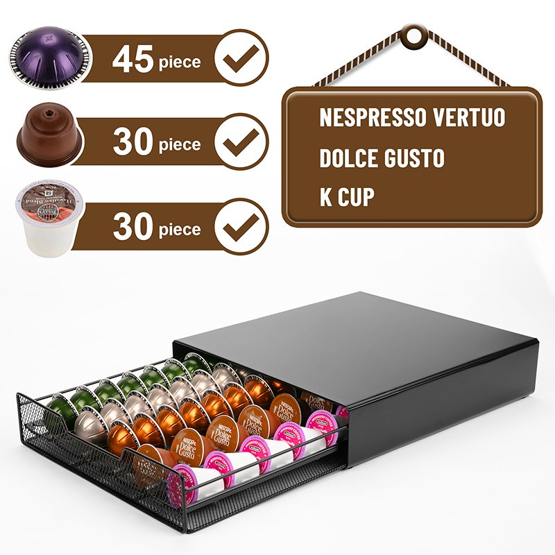 45 Pods Metal Nespresso Vertuo Capsules K Cup Coffee Capsule Holder Drawer Rack Display Stand
