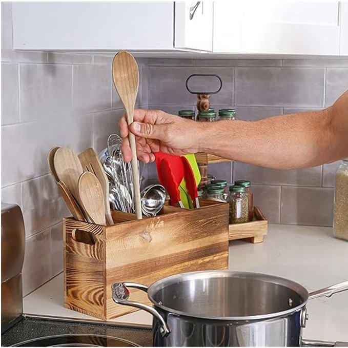 Cutlery Storage Box Rack Wooden Cutlery Holder Kitchen Accessories Kitchen Organizer Rustic Large Wooden Multifunction Wood