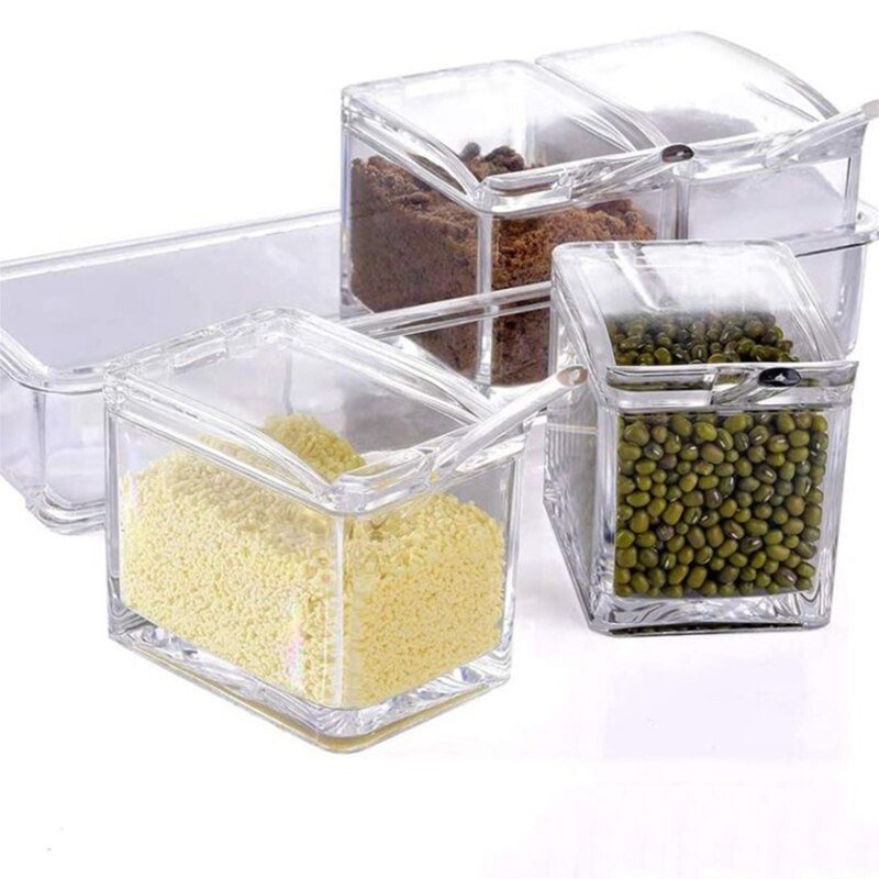 4 Pieces Kitchen Seasoning Box Storage Container Condiment Jars Acrylic Storage Bottles & Jars Cover Plastic CLASSIC Sustainable