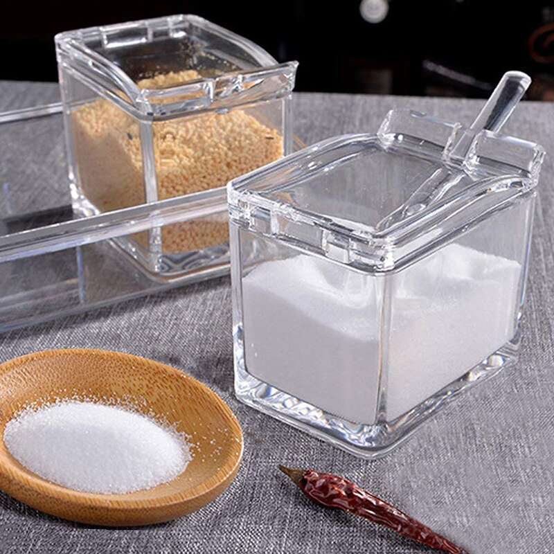 4 Pieces Kitchen Seasoning Box Storage Container Condiment Jars Acrylic Storage Bottles & Jars Cover Plastic CLASSIC Sustainable