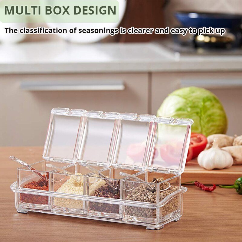 4 Pieces Kitchen Seasoning Box Storage Container Condiment Jars Acrylic Storage Bottles & Jars Cover Plastic CLASSIC Sustainable