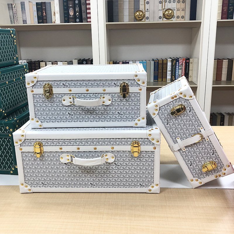 Wholesale Sales Leather Storage Suitcase Vintage Decor Suitcase Handheld Crafts Wooden Retro Decor Hat Box Case