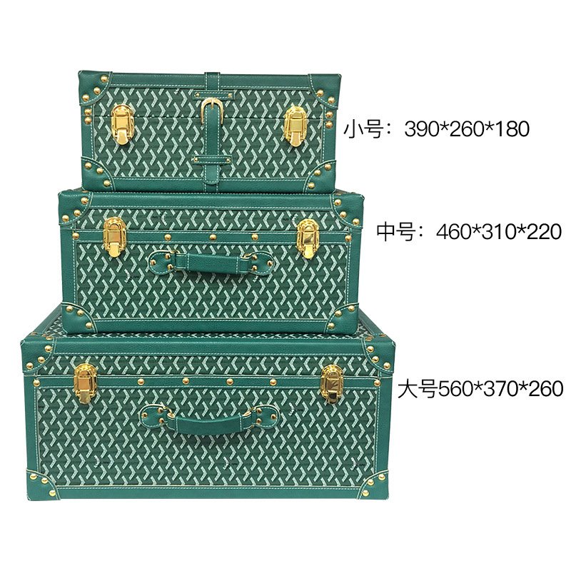 Wholesale Sales Leather Storage Suitcase Vintage Decor Suitcase Handheld Crafts Wooden Retro Decor Hat Box Case