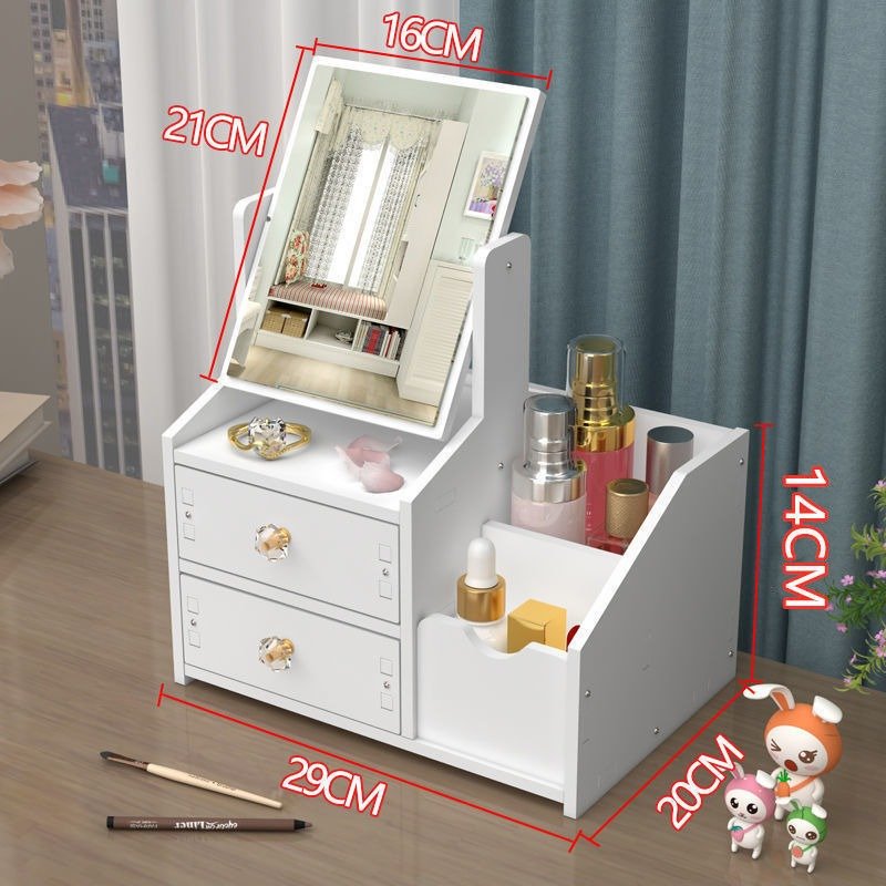 Student Dormitory Desktop Drawer Makeup & Jewelry Storage Rack Detachable Mirror Plastic Bin & Box