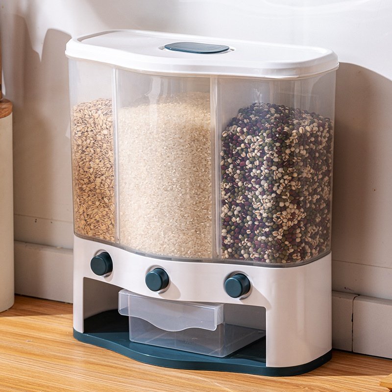 Sealed Moisture Proof Bucket Divided Plastic Dry Food Grain Container Rice Cereal Dispenser Storage Box