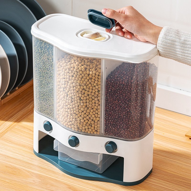 Sealed Moisture Proof Bucket Divided Plastic Dry Food Grain Container Rice Cereal Dispenser Storage Box