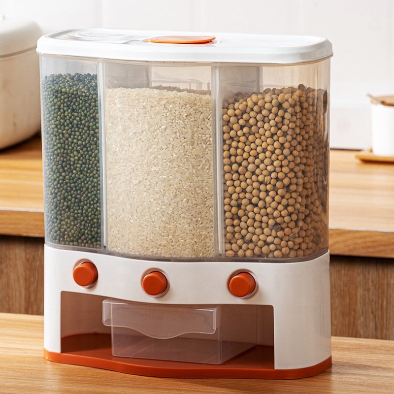 Sealed Moisture Proof Bucket Divided Plastic Dry Food Grain Container Rice Cereal Dispenser Storage Box