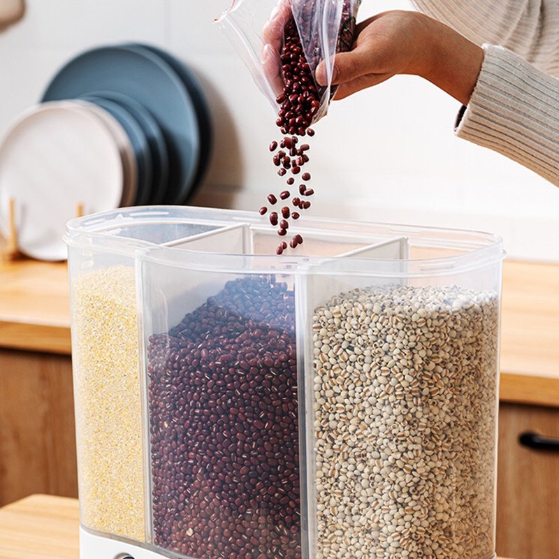 Sealed Moisture Proof Bucket Divided Plastic Dry Food Grain Container Rice Cereal Dispenser Storage Box
