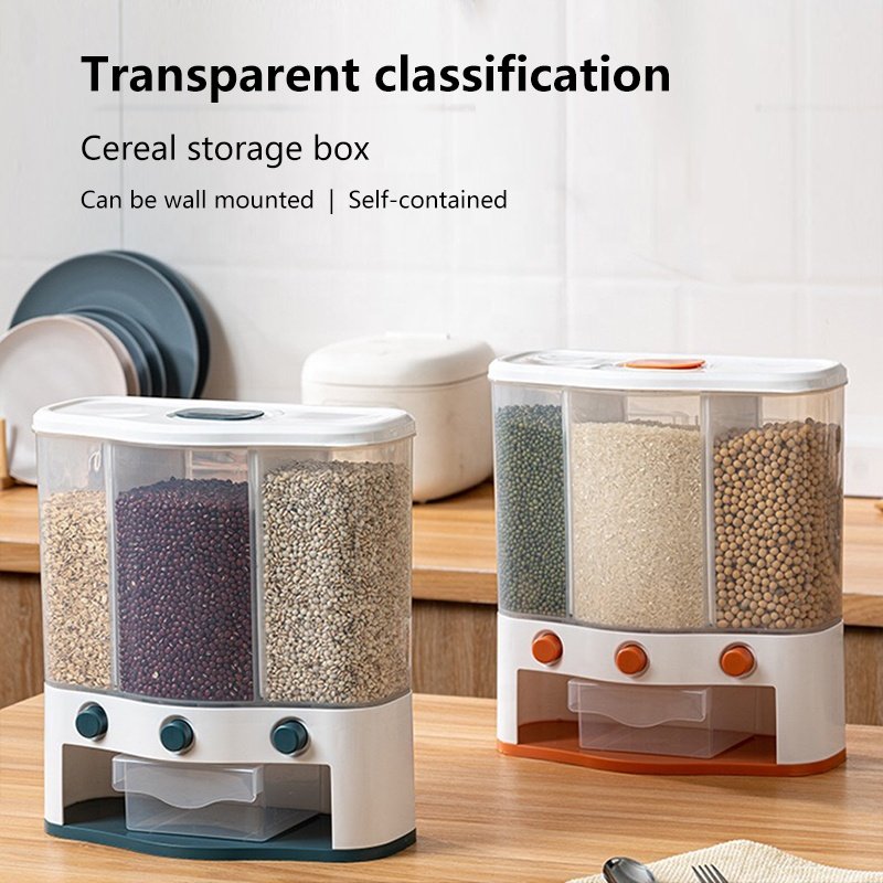 Sealed Moisture Proof Bucket Divided Plastic Dry Food Grain Container Rice Cereal Dispenser Storage Box
