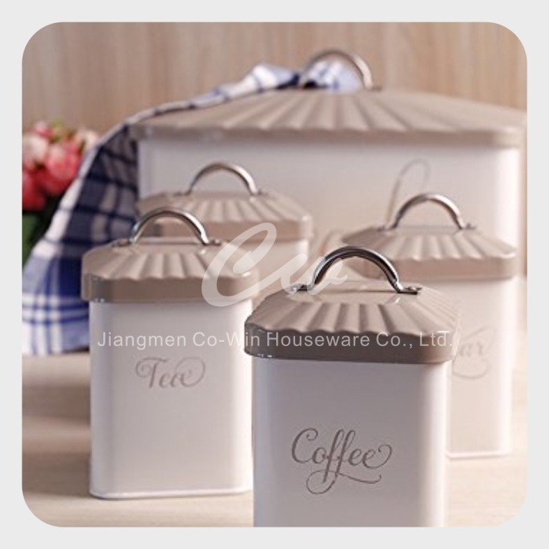 Metal Storage Box Jar 5 sets of Tin Canister Coffer Sugar Tea Biscuits Bread Bin Container Set