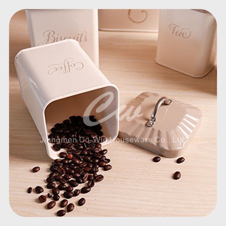 Metal Storage Box Jar 5 sets of Tin Canister Coffer Sugar Tea Biscuits Bread Bin Container Set