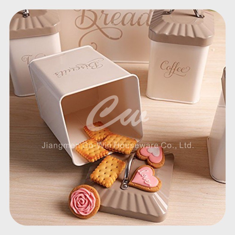 Metal Storage Box Jar 5 sets of Tin Canister Coffer Sugar Tea Biscuits Bread Bin Container Set